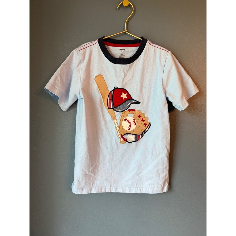 Gymboree Boys Light Blue Baseball Applique Ringer T-Shirt Size 8 Cotton‎ Tee